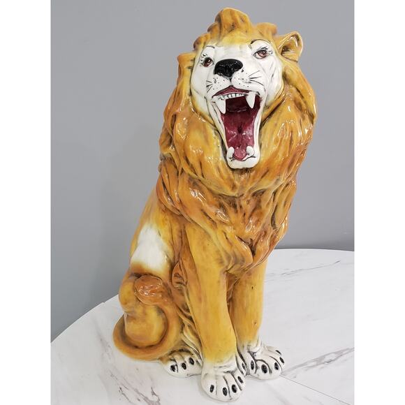 LARGE Vintage MCM Ceramic Roaring Lion Hollywood Regency Gothic Maximalist Boho - Picture 1 of 11